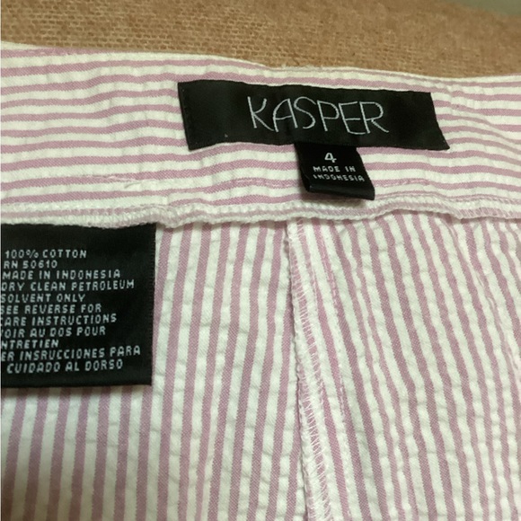 NWT Vintage Kasper seersucker pink & white stripe ankle length pant w/pockets - Picture 15 of 15